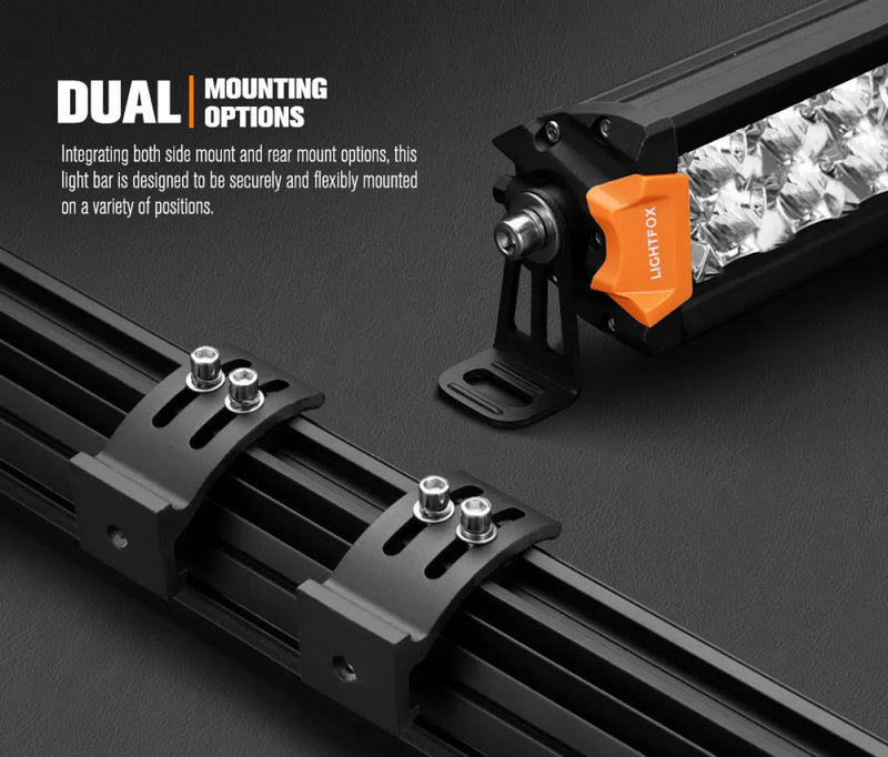 Dual mounting system for Lightfox Rigel Series 20 LED light bar with side and top mount options