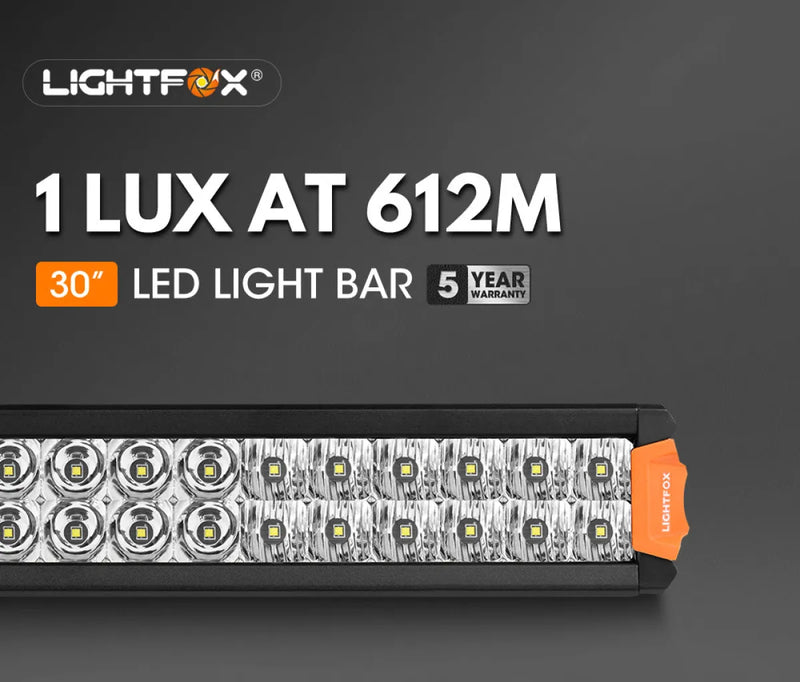 Lightfox Rigel Series 30-inch LED light bar with bright bulbs and orange accents