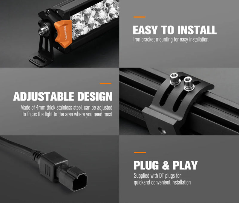 Lightfox Rigel Series 30-inch LED Light Bar with adjustable mounting and plug-and-play light bar features