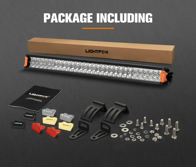 Lightfox Rigel Series 30-inch LED light bar with mounting accessories and hardware