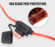 Waterproof inline fuse holder for automotive high beam or driving light wiring systems