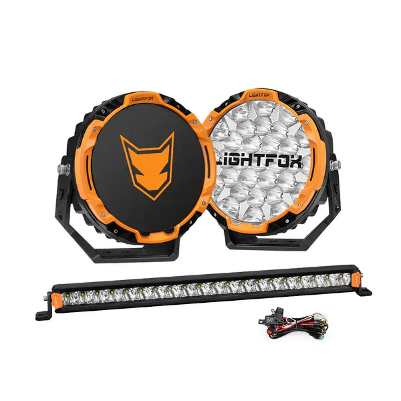 Lightfox Starrix 9" LED Driving Lights plus 20" Single Row LED Light Bar Bundle