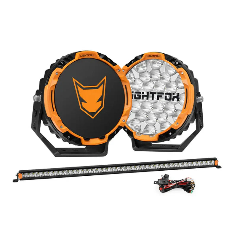 Lightfox Starrix 9" LED Driving Lights plus 40" Single Row LED Light Bar Bundle