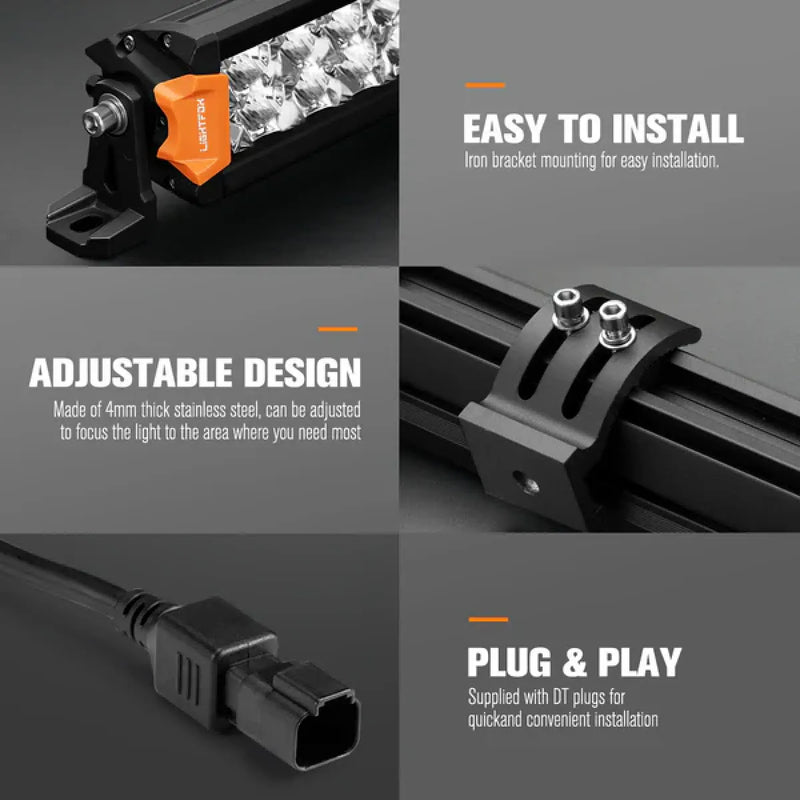 Lightfox Starrix Osram LED Driving Lights and Dual Row LED Light Bar with Wiring Kit Bundle