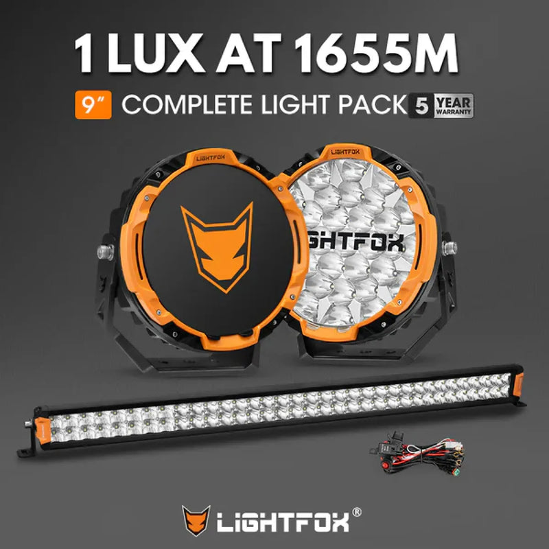Lightfox Starrix Osram LED Driving Lights and Dual Row LED Light Bar with Wiring Kit Bundle
