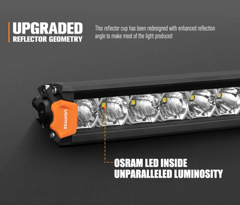 Lightfox Vega Series 20in LED light bar with upgraded reflector and OSRAM LEDs for bright illumination