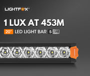 Lightfox Vega Series 20-inch LED light bar with bright lenses and orange end cap