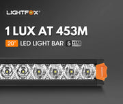 Lightfox Vega Series 20-inch LED light bar with bright lenses and orange end cap
