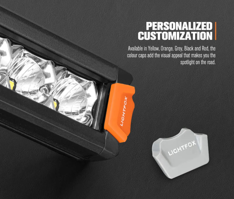 Portable LED light bar with customizable end caps from Lightfox Vega Series 20-inch LED light bar