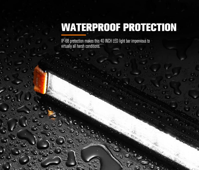 Lightfox Vega Series 40 inch LED light bar waterproof illuminated on water-droplet surface
