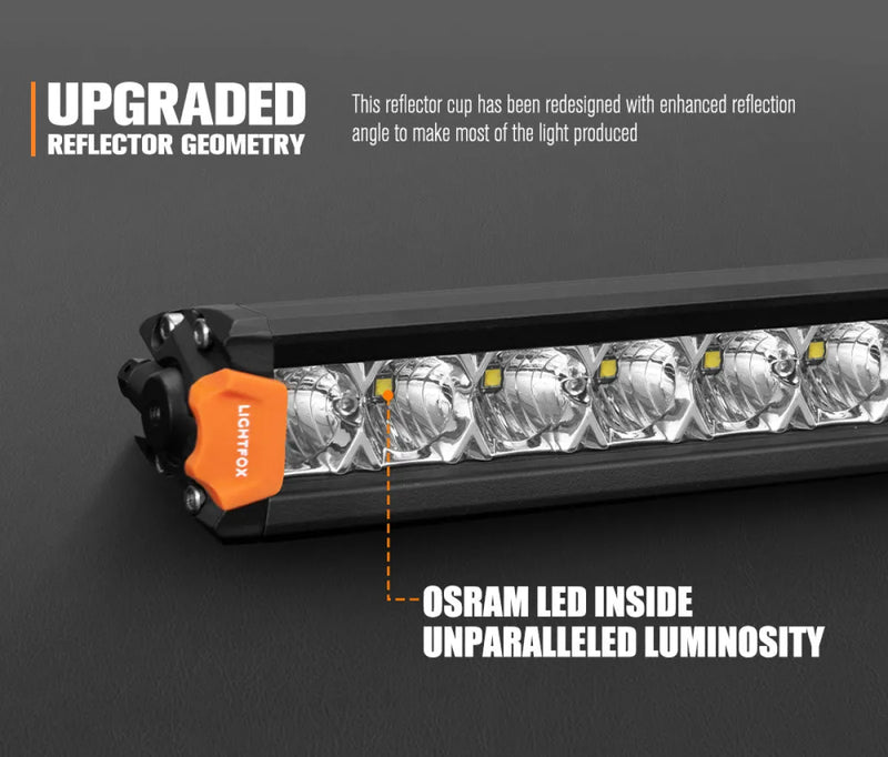 Lightfox Vega Series 40 Inch LED Light Bar with upgraded reflector geometry and Osram LEDs for enhanced luminosity