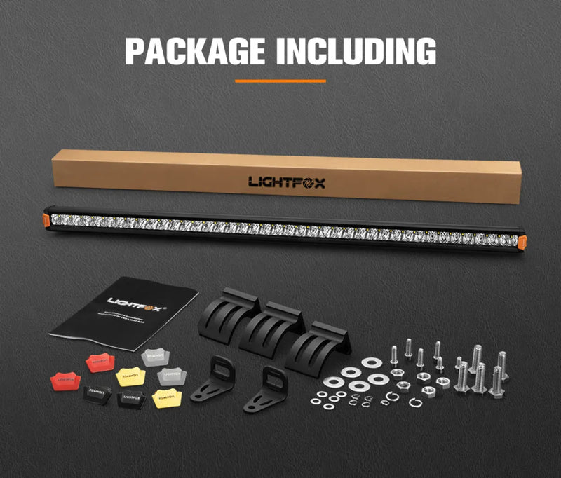 Lightfox Vega Series 40-inch LED light bar with mounting hardware and accessories
