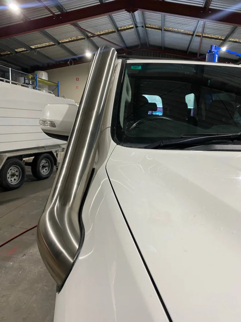 Stainless steel snorkel with chrome exhaust stack on Toyota 200 Series Landcruiser