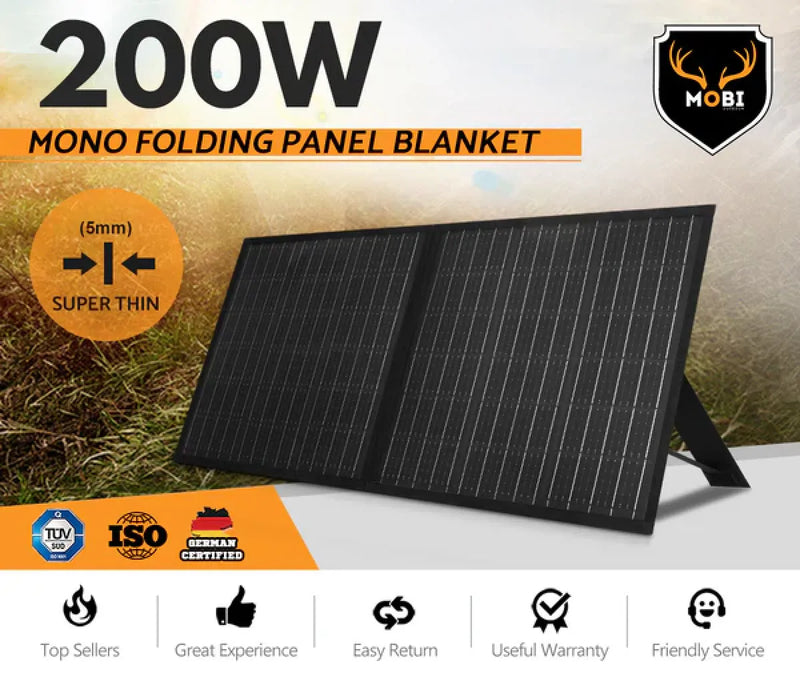 MOBI 200W Portable Folding Solar Blanket for 12V Battery Charging