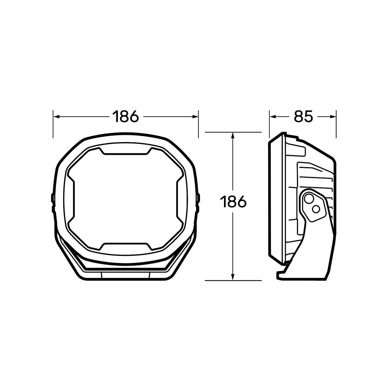 Narva EX2 front and side dimension drawing
