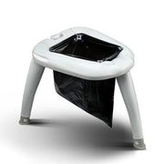 Outdoor Portable Folding Camping Toilet with white frame and black waste bag for camping