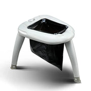 Outdoor Portable Folding Camping Toilet with white frame and black waste bag for camping