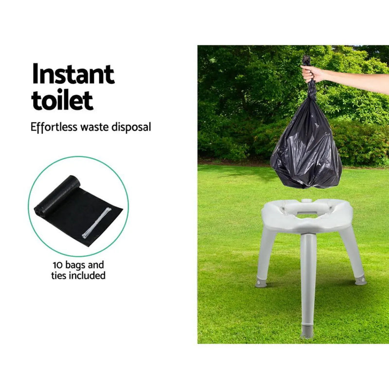 Outdoor Portable Folding Camping Toilet with plastic stool and attached garbage bag