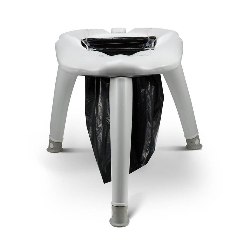 Outdoor Portable Folding Camping Toilet with plastic frame and attached garbage bag