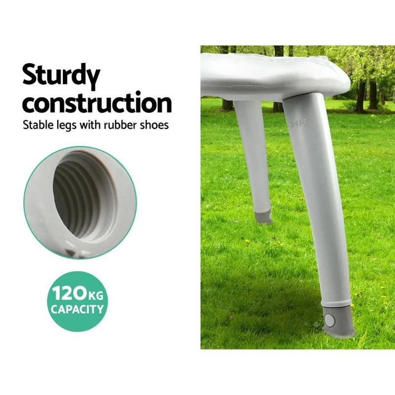 Sturdy white plastic stool leg with rubber foot for outdoor portable folding camping toilet