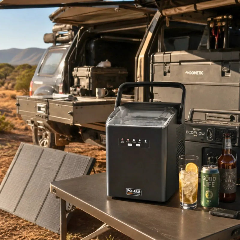 Polaris 12V ice maker in a 4WD camp setup