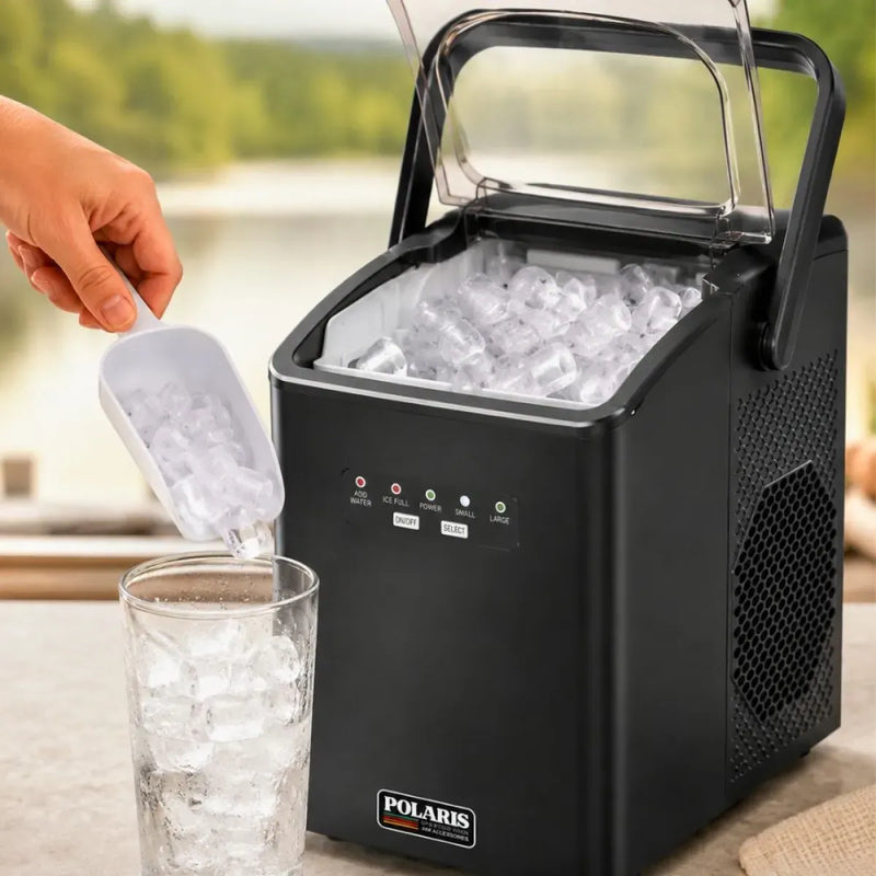Scooping ice from the Polaris 12V ice maker
