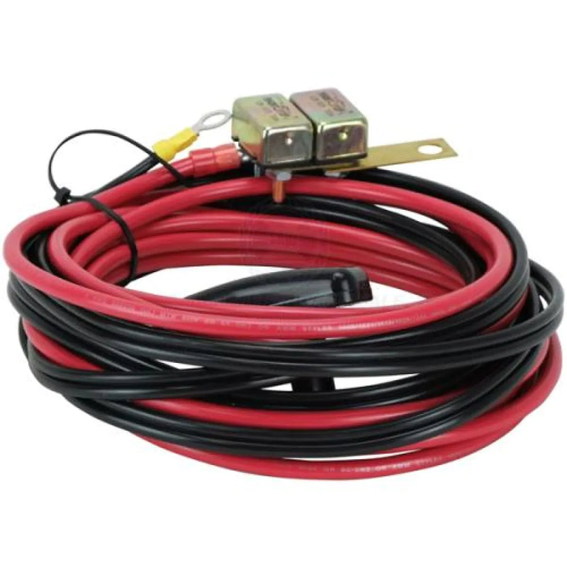 Coiled red and black electric wiring with metal connectors for Powerwinch 915 electric 9500lb trailer boat winch