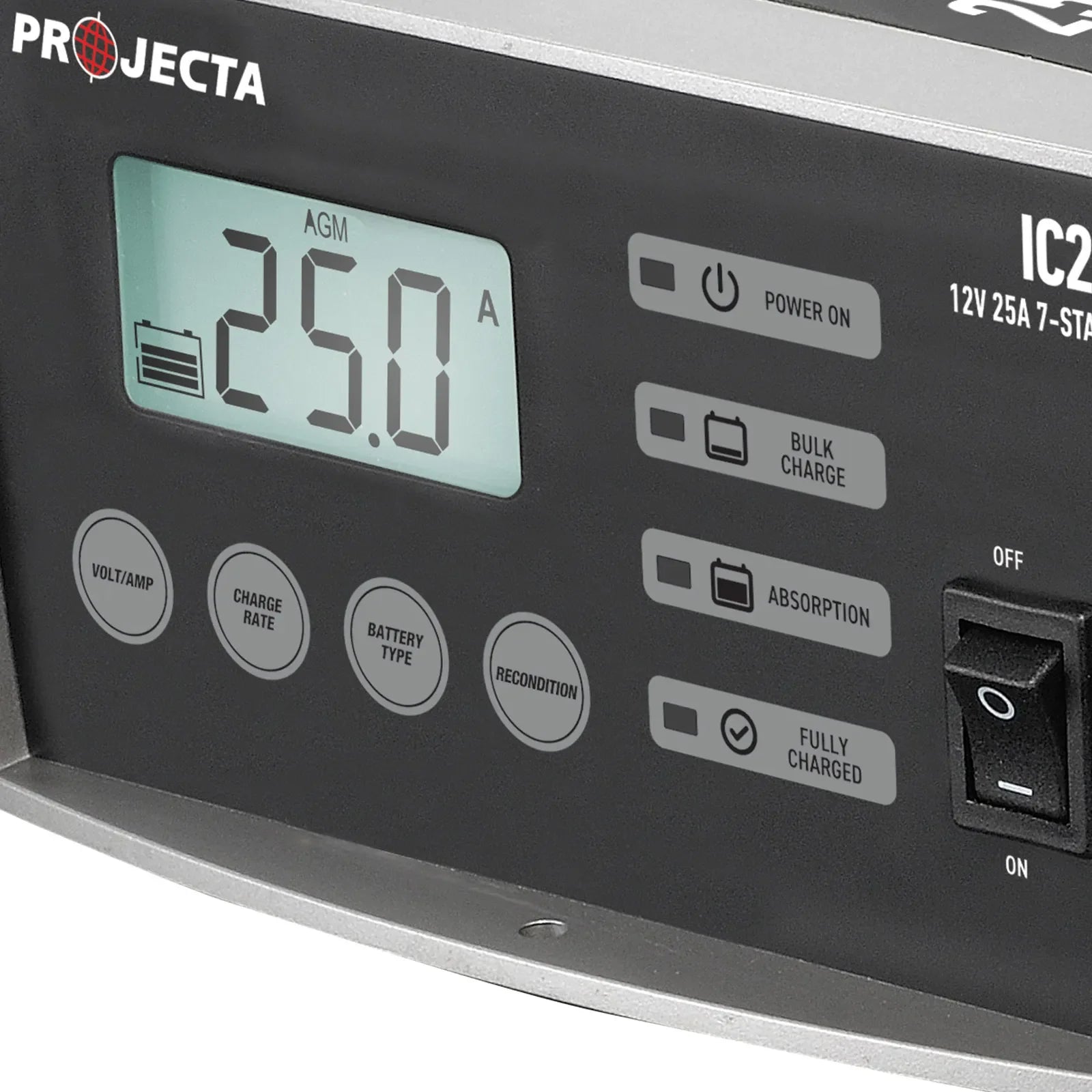 IC25 front panel display and charging controls