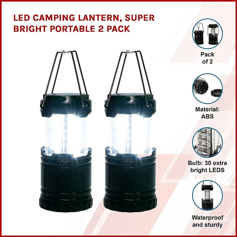 LED camping lanterns with collapsible design in a 2 pack for versatile outdoor lighting