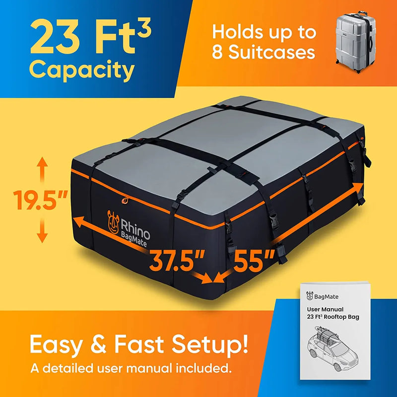 Rhino BagMate military grade weatherproof roof bag cargo carrier with 651 liters capacity