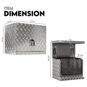 Aluminium toolbox with diamond-plate pattern and fully welded seams for ute trailer truck