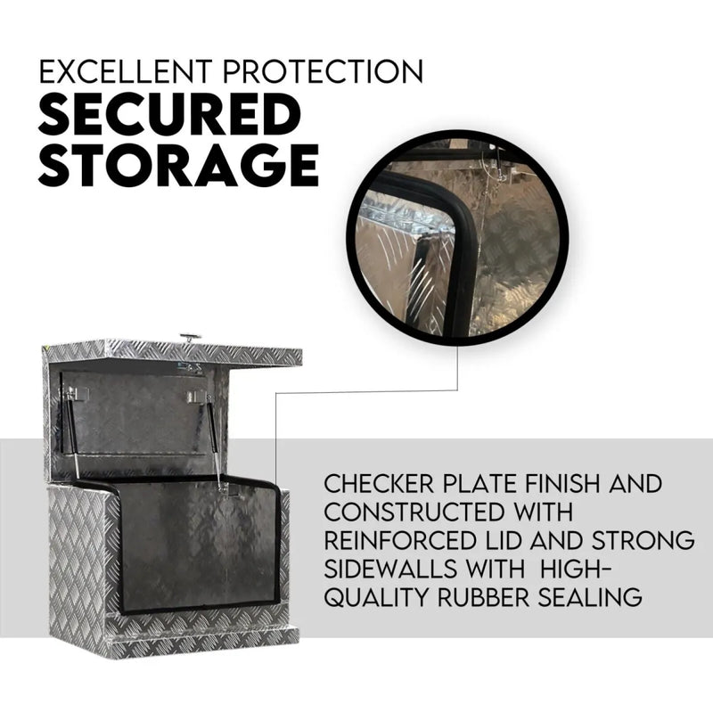 Robusto Aluminium Toolbox with diamond plate pattern, hinged lid, fully welded seams