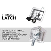 T-handle latch mechanism on Robusto Aluminium Toolbox with fully welded seams for secure tool storage