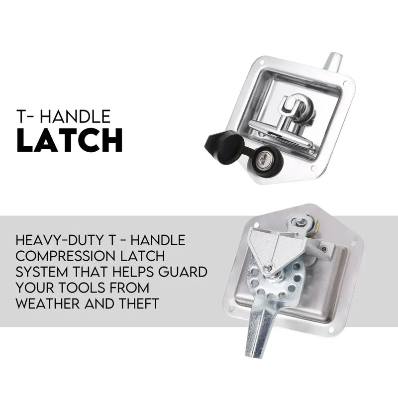 T-handle latch mechanism on Robusto Aluminium Toolbox with fully welded seams for secure tool storage