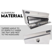 Robusto Aluminium Under Tray Tool Box with tapered angle design for vehicle mounting
