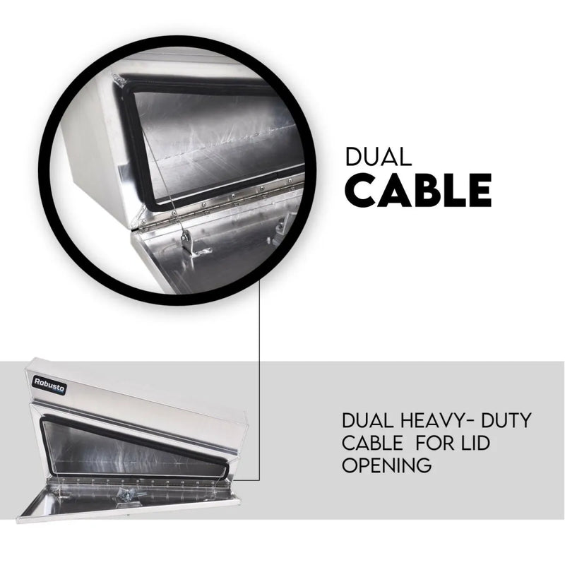 Heavy-duty dual cable system for opening Robusto Aluminium Under Tray Tool Box lid