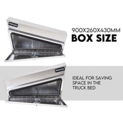 Robusto Aluminium Under Tray Tool Box with angled lid and storage compartment for trucks