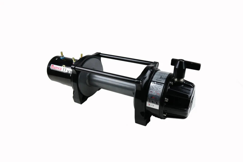 Electric winch with black metal housing and cable drum for Runva 11XP Premium 12V Bare Winch