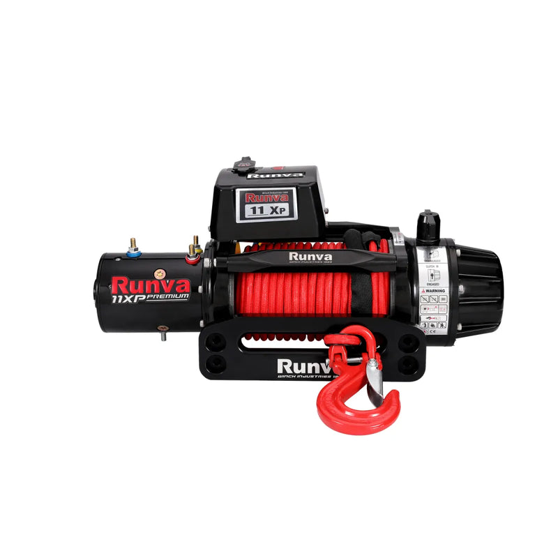 Electric Winch with Red Synthetic Rope and Hook from Runva 11XP Premium Red Edition