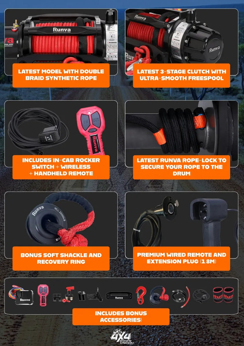 Runva 11XP Premium Red Edition 12V Winch with Synthetic Rope