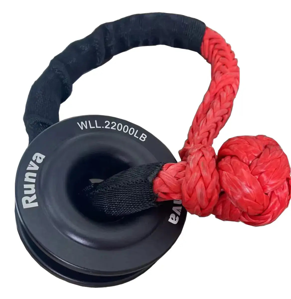 Runva recovery ring and red soft shackle included with the winch