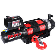 Electric winch with synthetic rope and red hook for Runva 13XP Premium 12V/24V Winch