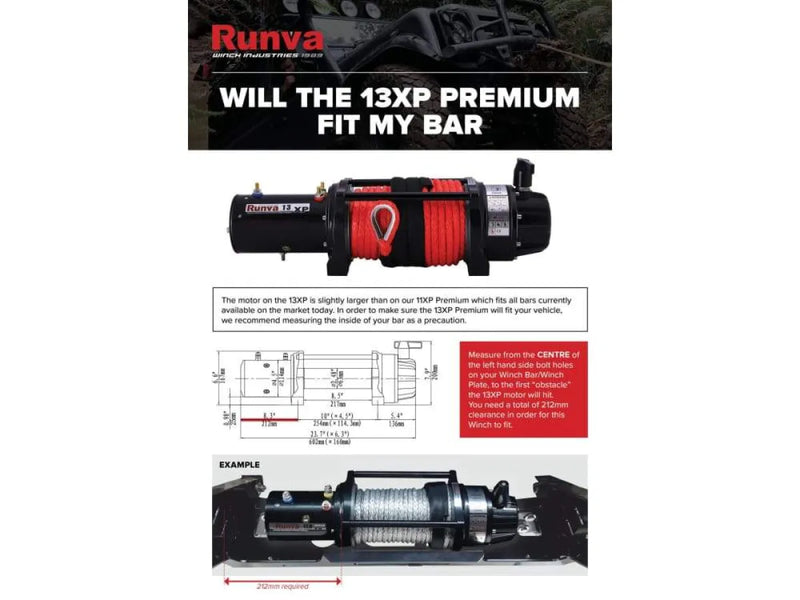 Rugged black and red Runva 13XP Premium 12V/24V Winch with synthetic rope