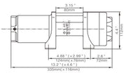 Technical drawing of mechanical component with dimensions for Runva 3.5P synthetic rope winch
