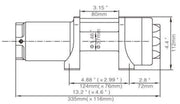 Technical drawing of mechanical component with dimensions for Runva 3.5P synthetic rope winch