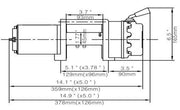 Technical drawing of a mechanical component with labeled dimensions for Runva 4.5X winch kit