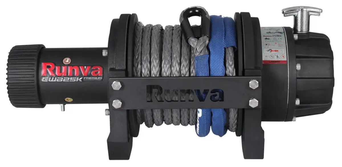 Runva EWB25000 Premium winch with synthetic rope, straight-on front view