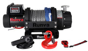 Runva EWB25000 electric winch with steel cable, hook attachments, and high line pull