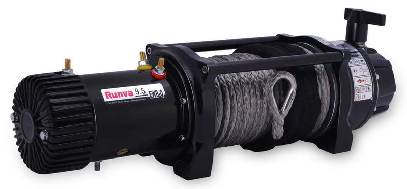 Heavy-duty electric Winch with synthetic rope and black metal housing for Runva EWB9500-Q Premium EVO