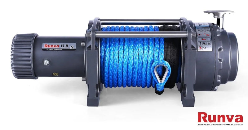 Heavy duty Runva EWN17500 electric winch with synthetic rope for heavy lifting